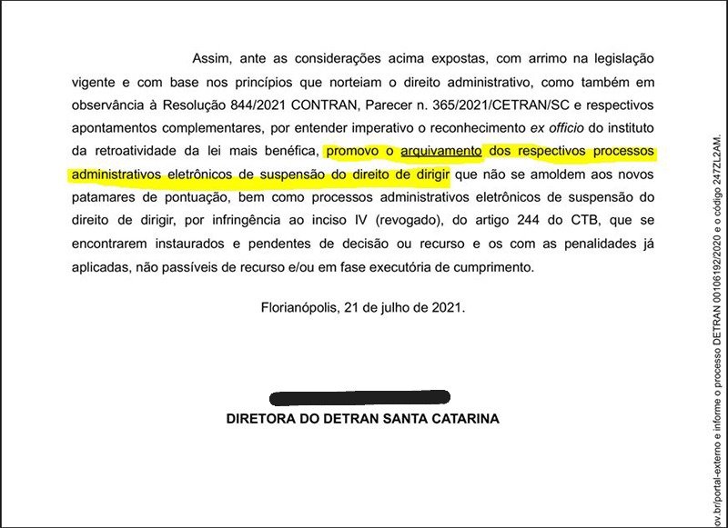 Documento oficial de arquivamento de suspensão da CNH em Santa Catarina – caso real da Capitol Assessoria